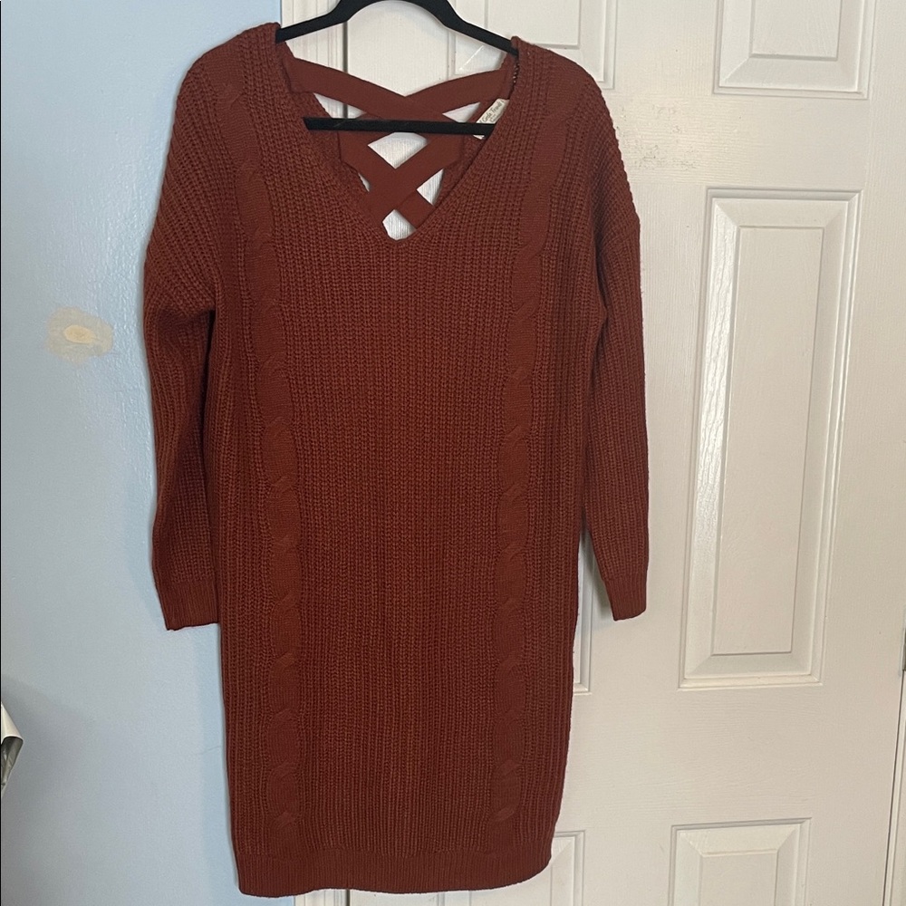 Elegant Long Sleeve Knit Dress in Rust nwot